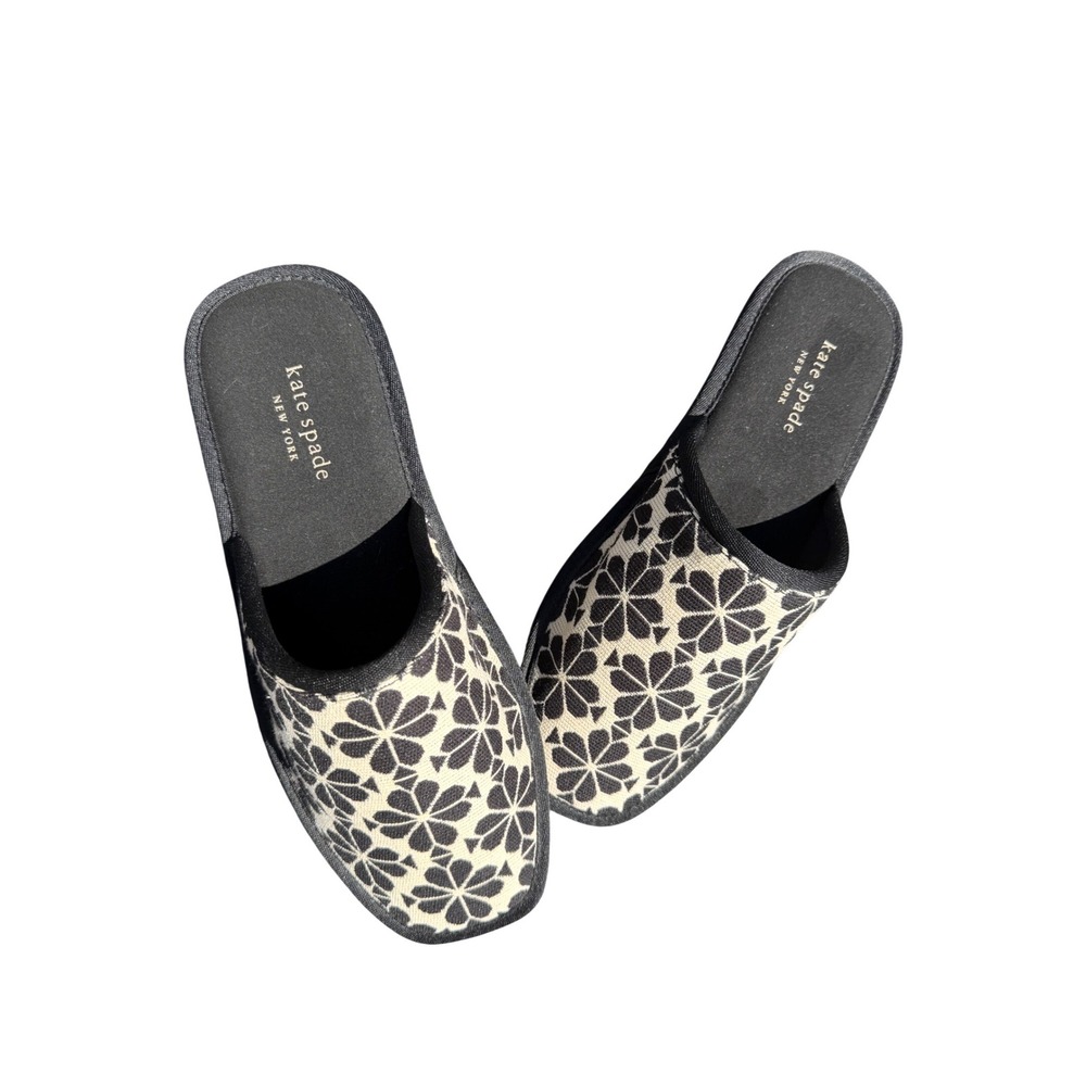 Kate Spade‎ New York Dove Black Cream Spade Flower Jacquard Scuff Slippers 6B